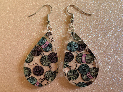 Yarn Earrings: Laser Cut Acrylic Knitting Earrings, Crafter, Knit, Crochet, Hobby, DIY, Gift, Crafting, Crochet, Best Gifts for Her/Him/Them