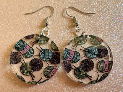 Yarn Earrings: Laser Cut Acrylic Knitting Earrings, Crafter, Knit, Crochet, Hobby, DIY, Gift, Crafting, Crochet, Best Gifts for Her/Him/Them