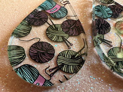 Yarn Earrings: Laser Cut Acrylic Knitting Earrings, Crafter, Knit, Crochet, Hobby, DIY, Gift, Crafting, Crochet, Best Gifts for Her/Him/Them