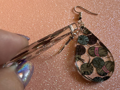 Yarn Earrings: Laser Cut Acrylic Knitting Earrings, Crafter, Knit, Crochet, Hobby, DIY, Gift, Crafting, Crochet, Best Gifts for Her/Him/Them