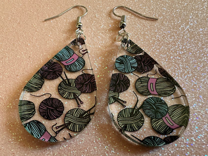Yarn Earrings: Laser Cut Acrylic Knitting Earrings, Crafter, Knit, Crochet, Hobby, DIY, Gift, Crafting, Crochet, Best Gifts for Her/Him/Them