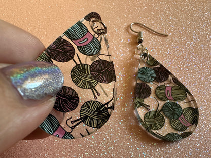 Yarn Earrings: Laser Cut Acrylic Knitting Earrings, Crafter, Knit, Crochet, Hobby, DIY, Gift, Crafting, Crochet, Best Gifts for Her/Him/Them