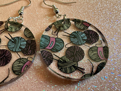 Yarn Earrings: Laser Cut Acrylic Knitting Earrings, Crafter, Knit, Crochet, Hobby, DIY, Gift, Crafting, Crochet, Best Gifts for Her/Him/Them