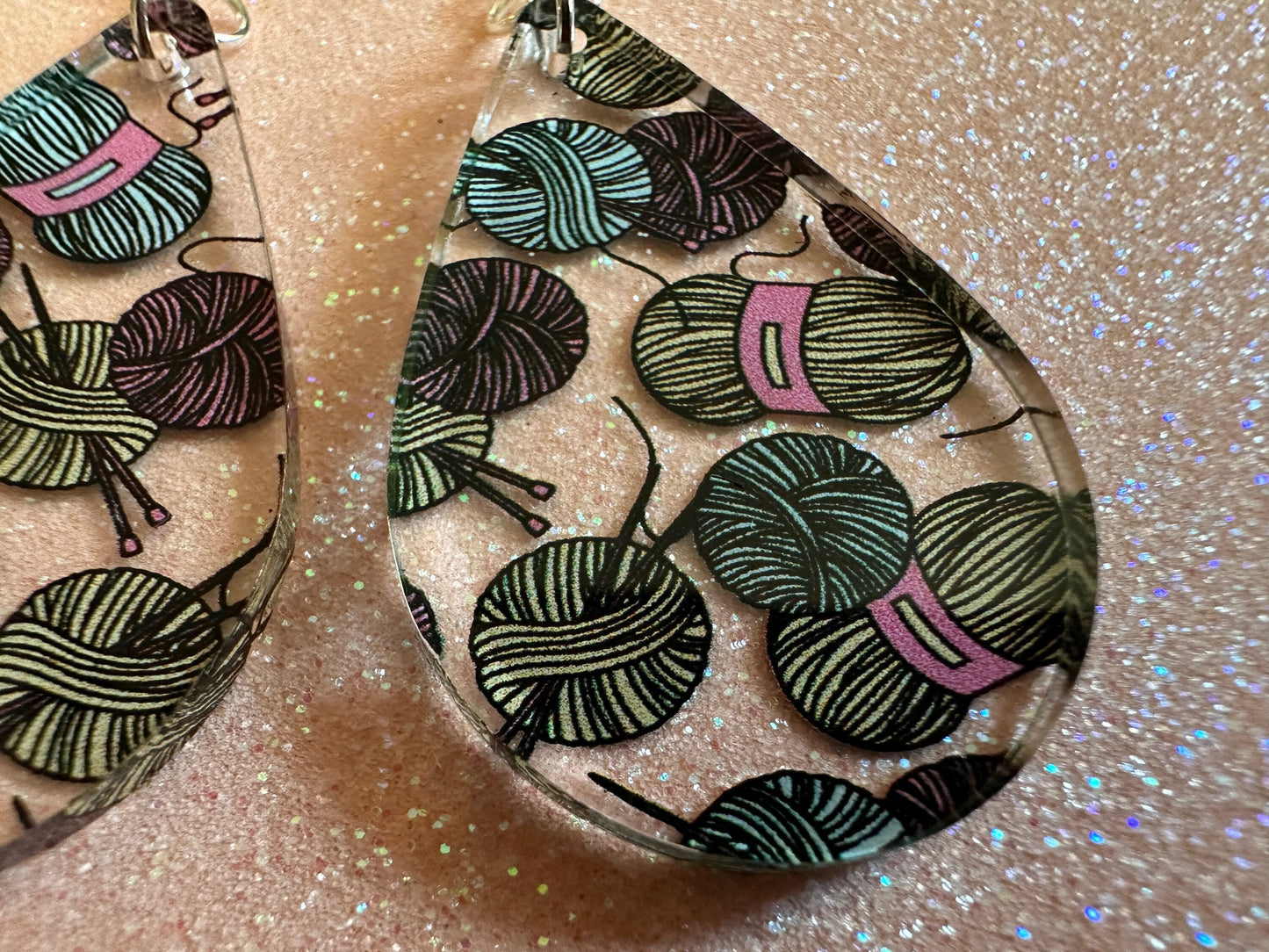 Yarn Earrings: Laser Cut Acrylic Knitting Earrings, Crafter, Knit, Crochet, Hobby, DIY, Gift, Crafting, Crochet, Best Gifts for Her/Him/Them