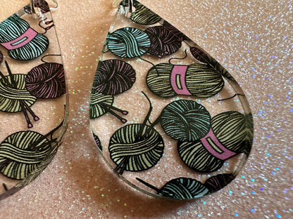 Yarn Earrings: Laser Cut Acrylic Knitting Earrings, Crafter, Knit, Crochet, Hobby, DIY, Gift, Crafting, Crochet, Best Gifts for Her/Him/Them