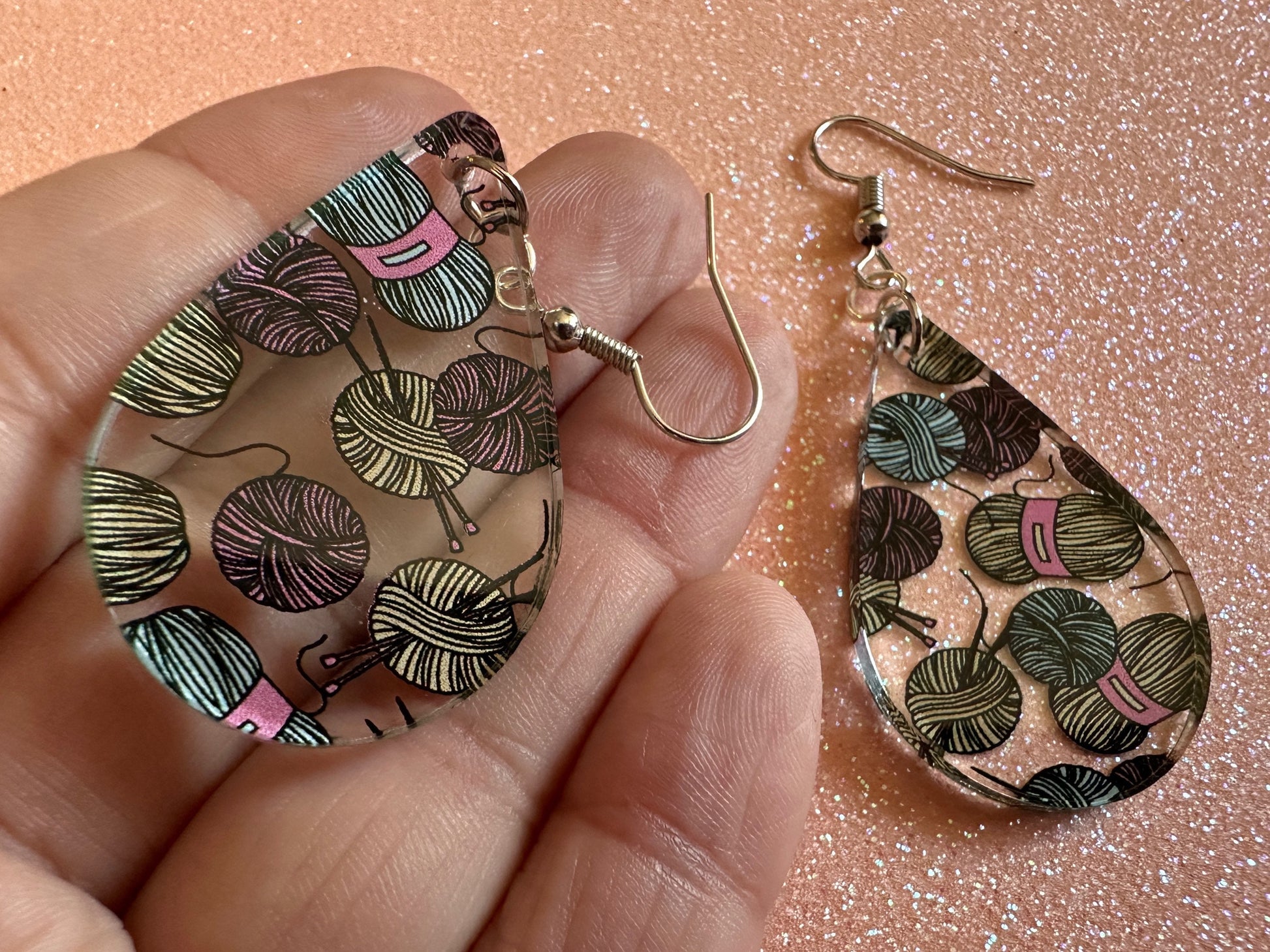 Yarn Earrings: Laser Cut Acrylic Knitting Earrings, Crafter, Knit, Crochet, Hobby, DIY, Gift, Crafting, Crochet, Best Gifts for Her/Him/Them