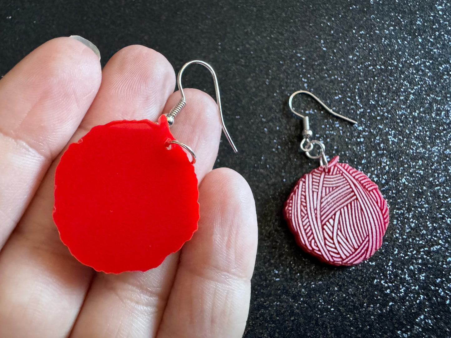 Yarn Earrings: Laser Cut Acrylic Yarn Ball, Knitting, Crafter, Knit, Crochet, Hobby, DIY, Gift, Craft, Crochet, Best Gifts for Her/Him/Them