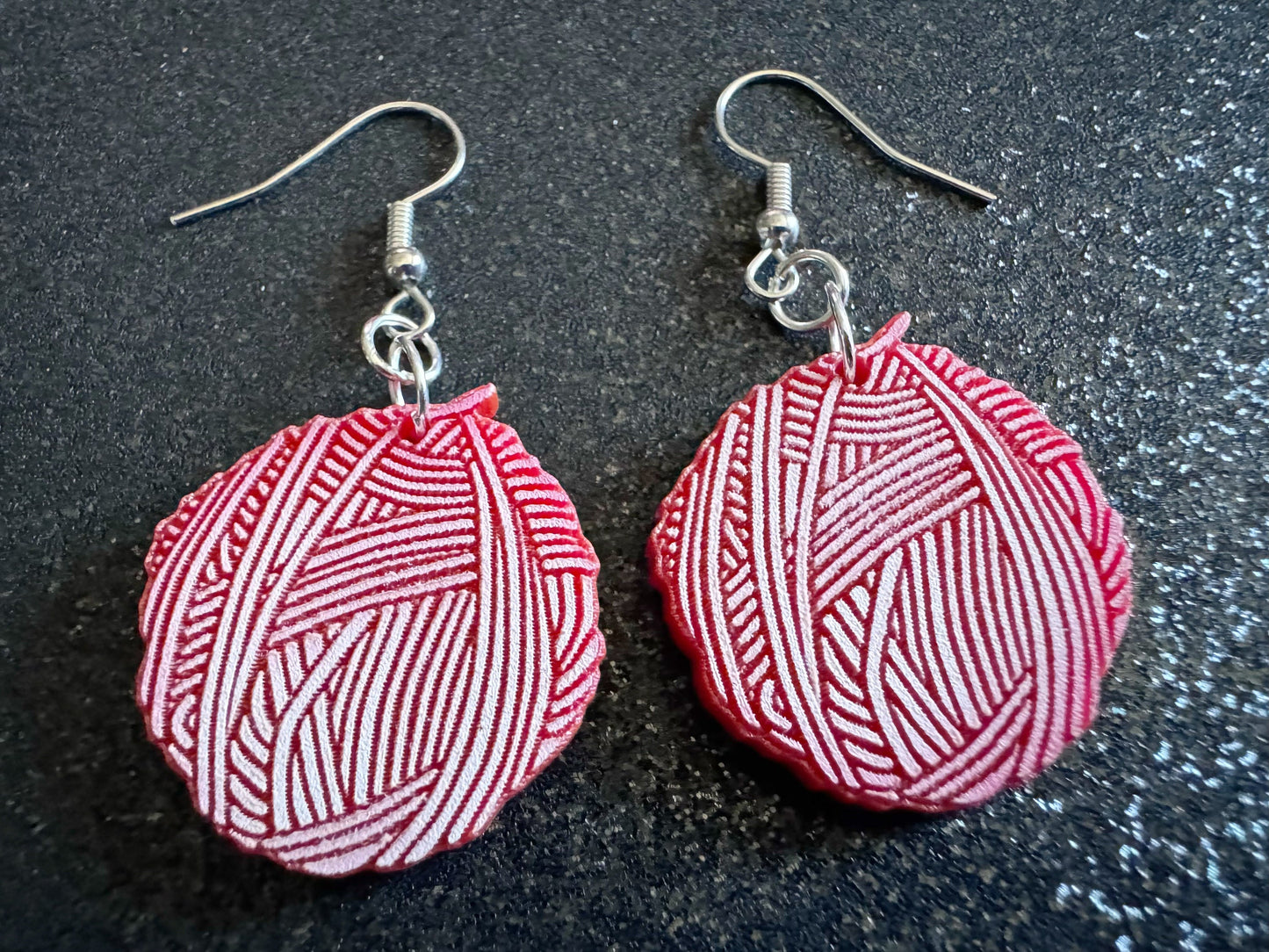 Yarn Earrings: Laser Cut Acrylic Yarn Ball, Knitting, Crafter, Knit, Crochet, Hobby, DIY, Gift, Craft, Crochet, Best Gifts for Her/Him/Them