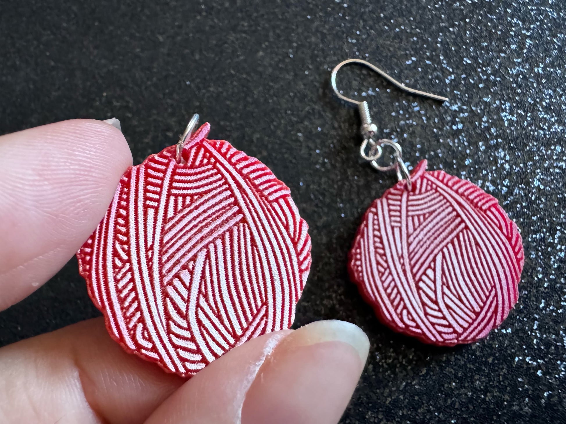 Yarn Earrings: Laser Cut Acrylic Yarn Ball, Knitting, Crafter, Knit, Crochet, Hobby, DIY, Gift, Craft, Crochet, Best Gifts for Her/Him/Them