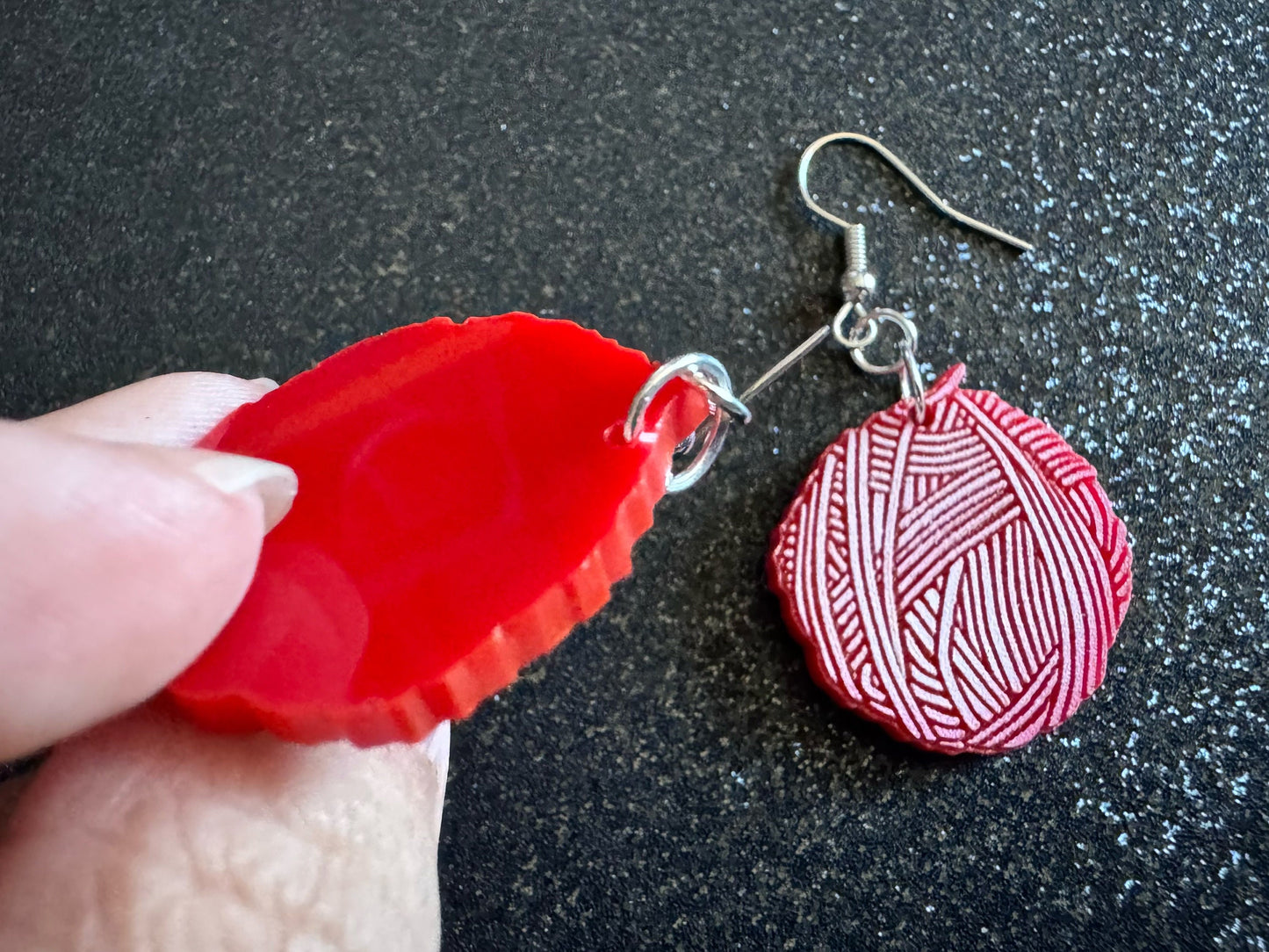 Yarn Earrings: Laser Cut Acrylic Yarn Ball, Knitting, Crafter, Knit, Crochet, Hobby, DIY, Gift, Craft, Crochet, Best Gifts for Her/Him/Them