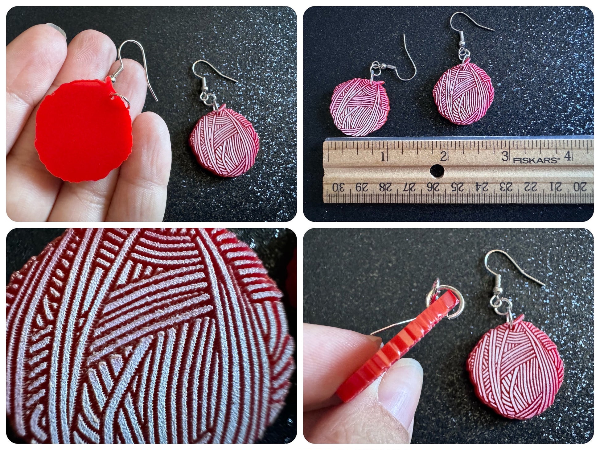 Yarn Earrings: Laser Cut Acrylic Yarn Ball, Knitting, Crafter, Knit, Crochet, Hobby, DIY, Gift, Craft, Crochet, Best Gifts for Her/Him/Them