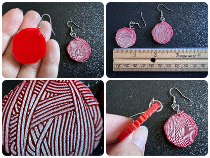 Yarn Earrings: Laser Cut Acrylic Yarn Ball, Knitting, Crafter, Knit, Crochet, Hobby, DIY, Gift, Craft, Crochet, Best Gifts for Her/Him/Them
