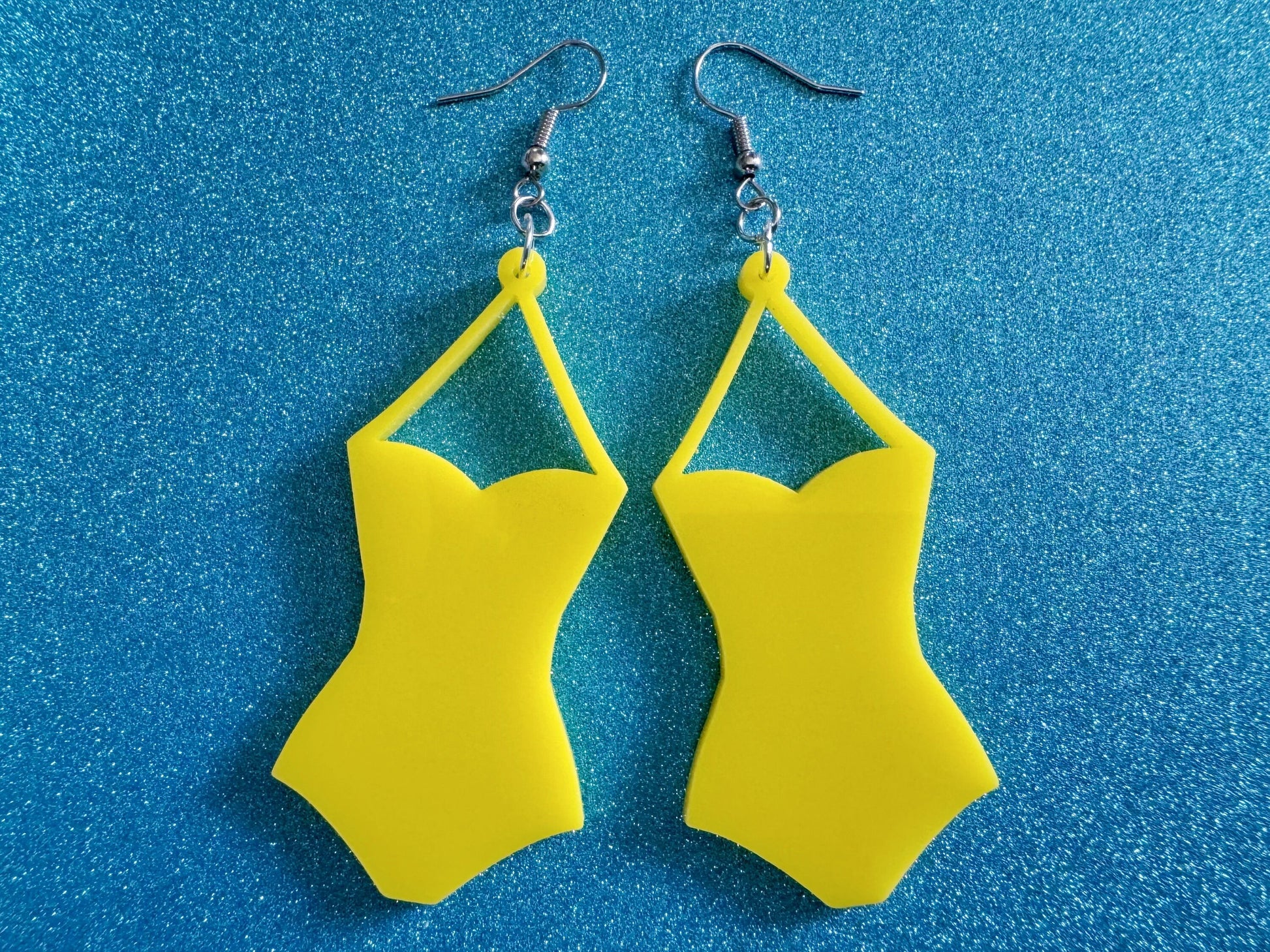 Yellow Bathing Suit Earrings: Laser Cut Acrylic Swimsuit Earrings, Beach, Swim, Swimming, Swimmer, Vacay, Best Gifts for Her/Him/Them