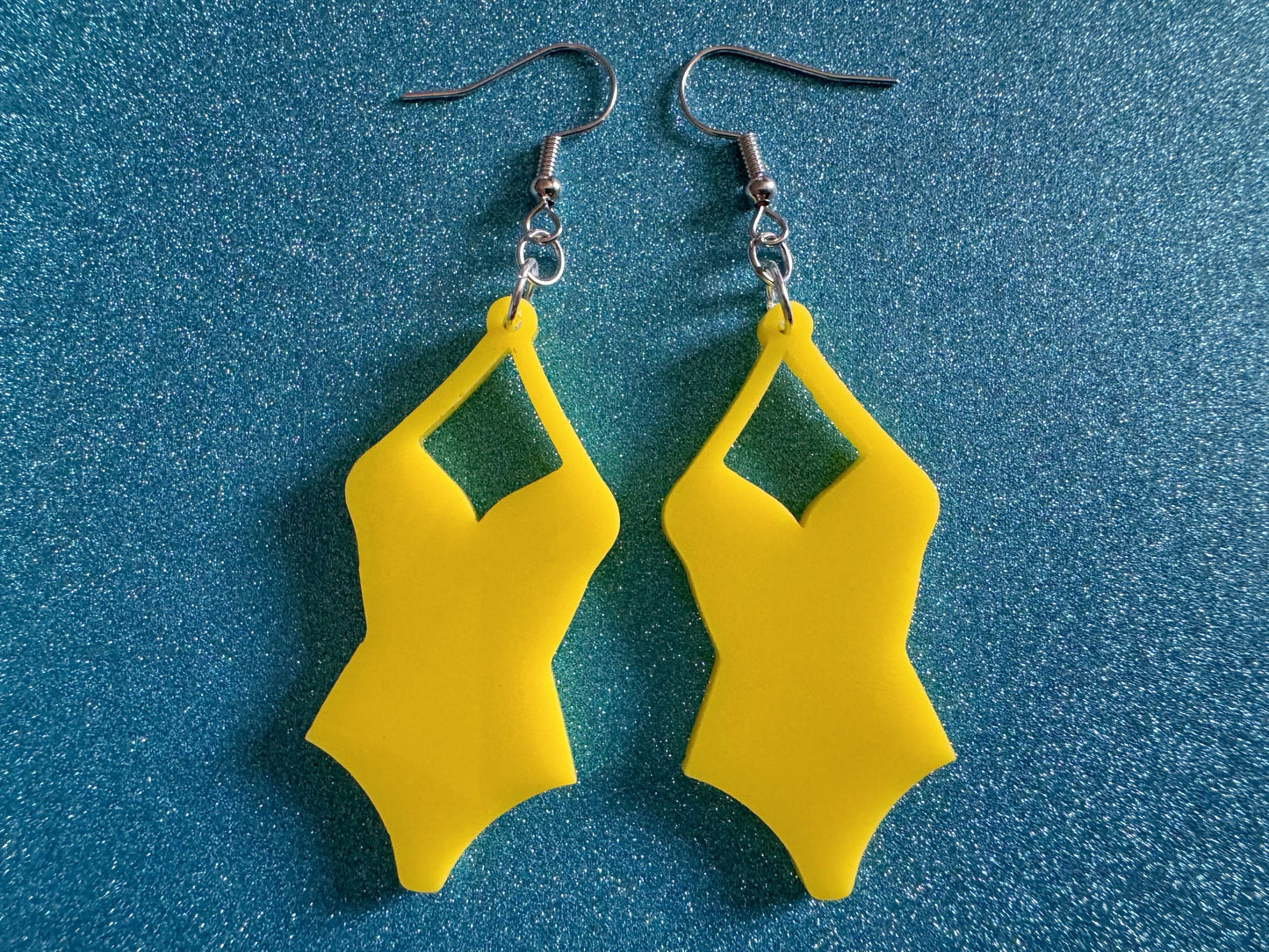 Yellow Bathing Suit Earrings: Laser Cut Acrylic Swimsuit Earrings, Beach, Swim, Swimming, Swimmer, Vacay, Best Gifts for Her/Him/Them