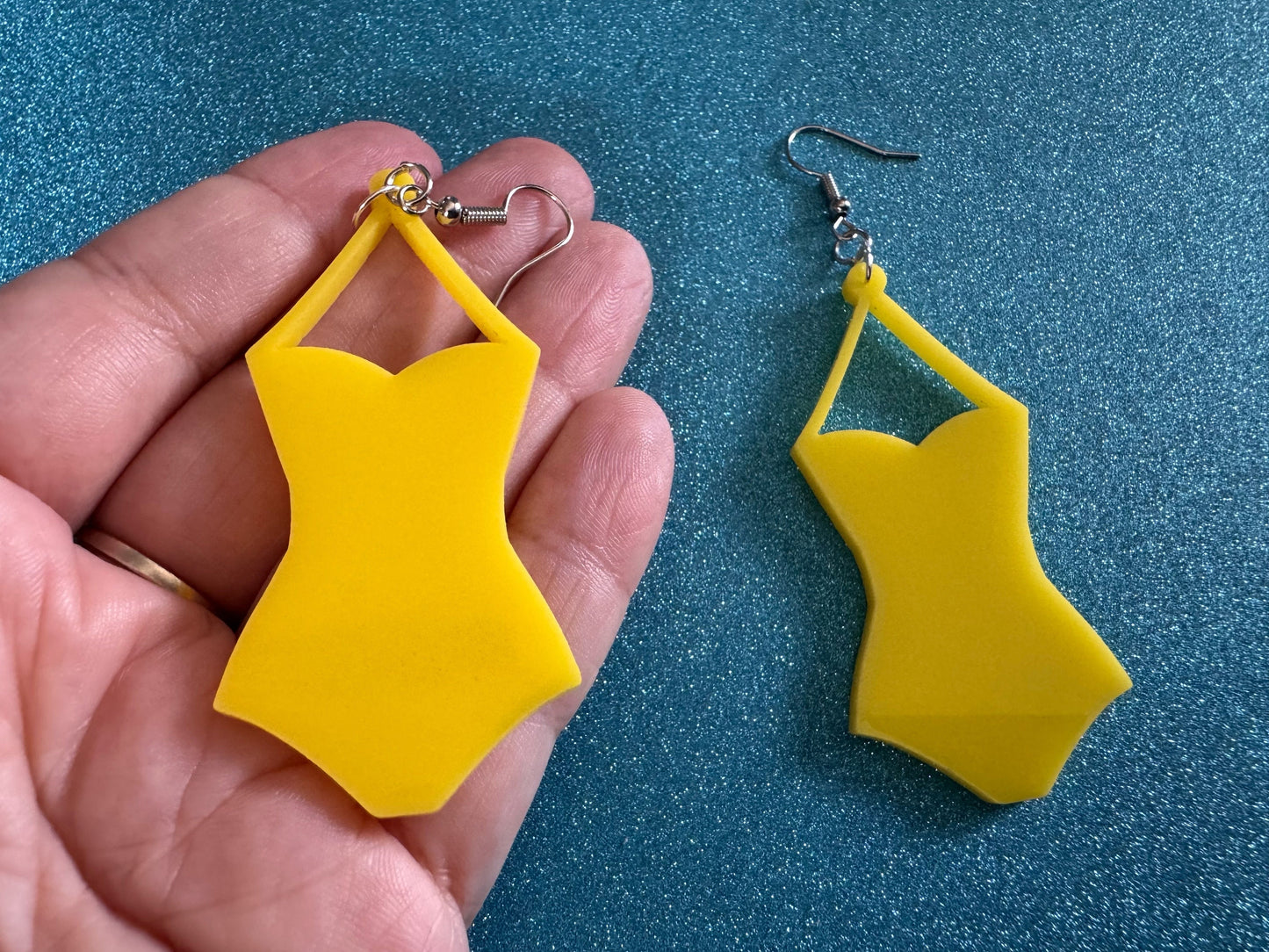 Yellow Bathing Suit Earrings: Laser Cut Acrylic Swimsuit Earrings, Beach, Swim, Swimming, Swimmer, Vacay, Best Gifts for Her/Him/Them