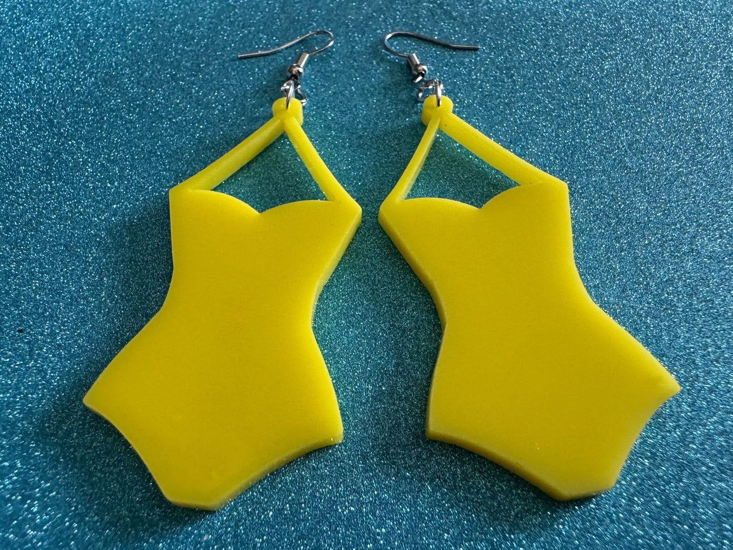 Yellow Bathing Suit Earrings: Laser Cut Acrylic Swimsuit Earrings, Beach, Swim, Swimming, Swimmer, Vacay, Best Gifts for Her/Him/Them