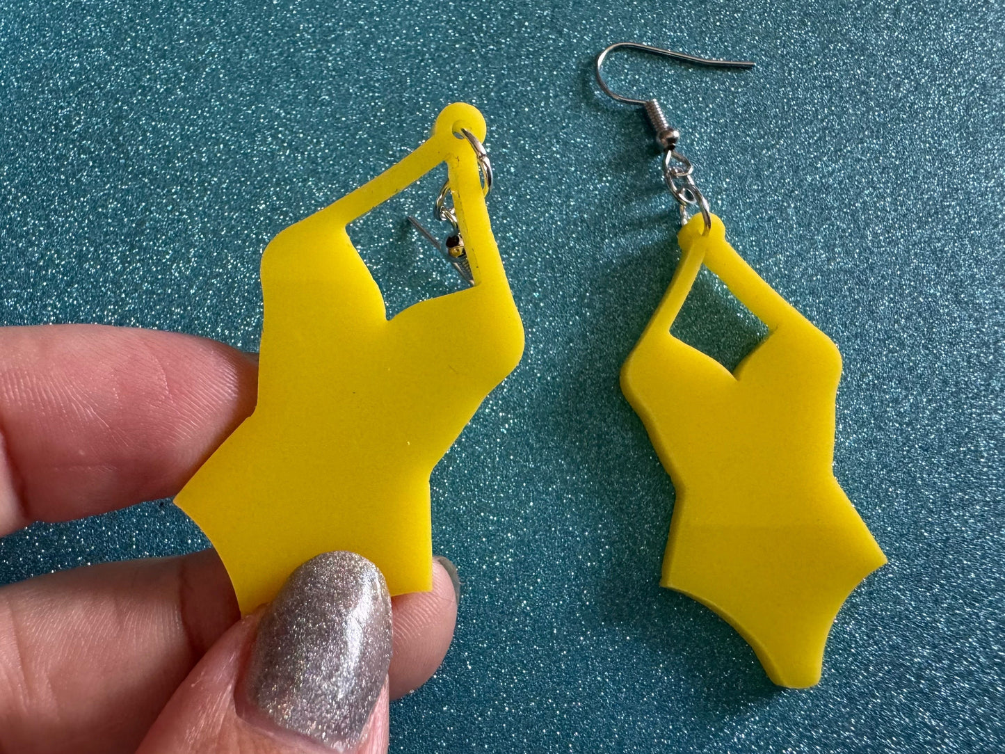 Yellow Bathing Suit Earrings: Laser Cut Acrylic Swimsuit Earrings, Beach, Swim, Swimming, Swimmer, Vacay, Best Gifts for Her/Him/Them