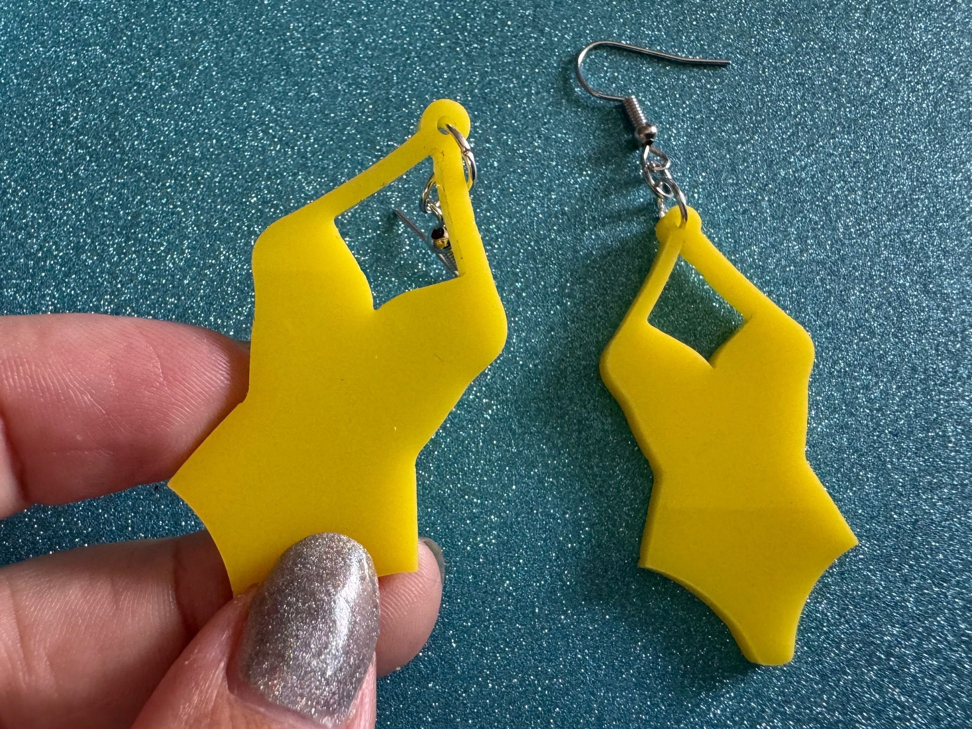 Yellow Bathing Suit Earrings: Laser Cut Acrylic Swimsuit Earrings, Beach, Swim, Swimming, Swimmer, Vacay, Best Gifts for Her/Him/Them
