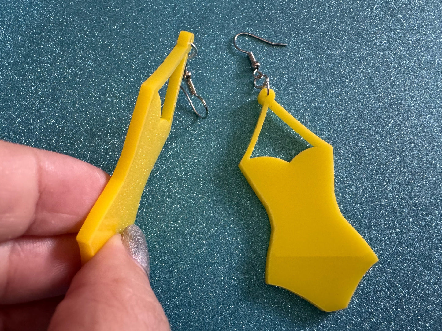 Yellow Bathing Suit Earrings: Laser Cut Acrylic Swimsuit Earrings, Beach, Swim, Swimming, Swimmer, Vacay, Best Gifts for Her/Him/Them
