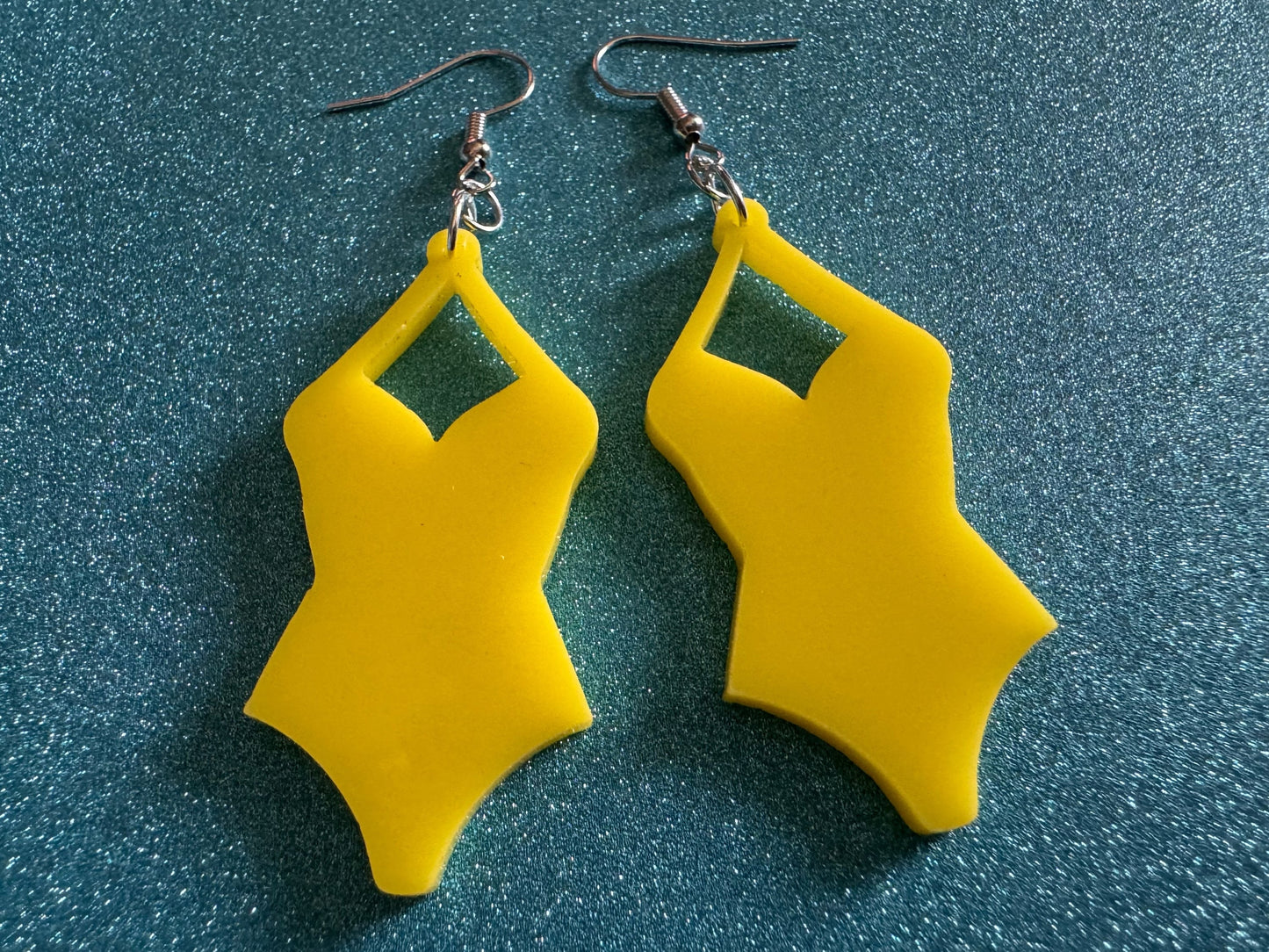 Yellow Bathing Suit Earrings: Laser Cut Acrylic Swimsuit Earrings, Beach, Swim, Swimming, Swimmer, Vacay, Best Gifts for Her/Him/Them