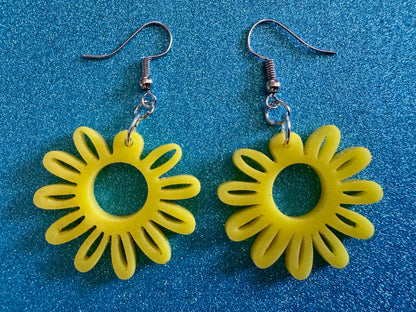 Yellow Flower Earrings: Laser Cut Acrylic Flowers, Sunflower, Daisy, Floral, Plant, Botany, Garden, Summer, Best Gifts for Her/Him/Them