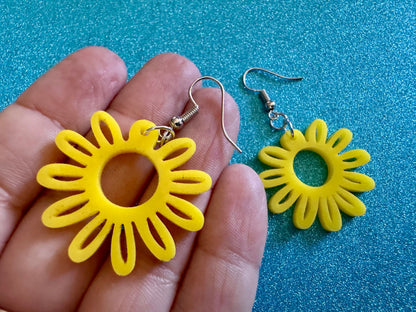 Yellow Flower Earrings: Laser Cut Acrylic Flowers, Sunflower, Daisy, Floral, Plant, Botany, Garden, Summer, Best Gifts for Her/Him/Them
