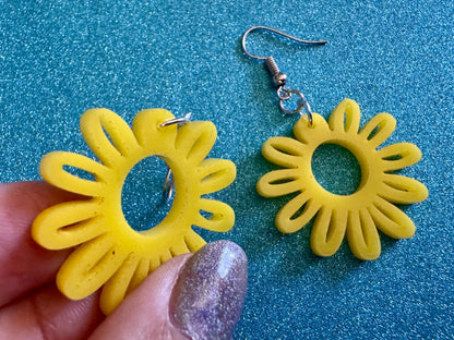 Yellow Flower Earrings: Laser Cut Acrylic Flowers, Sunflower, Daisy, Floral, Plant, Botany, Garden, Summer, Best Gifts for Her/Him/Them