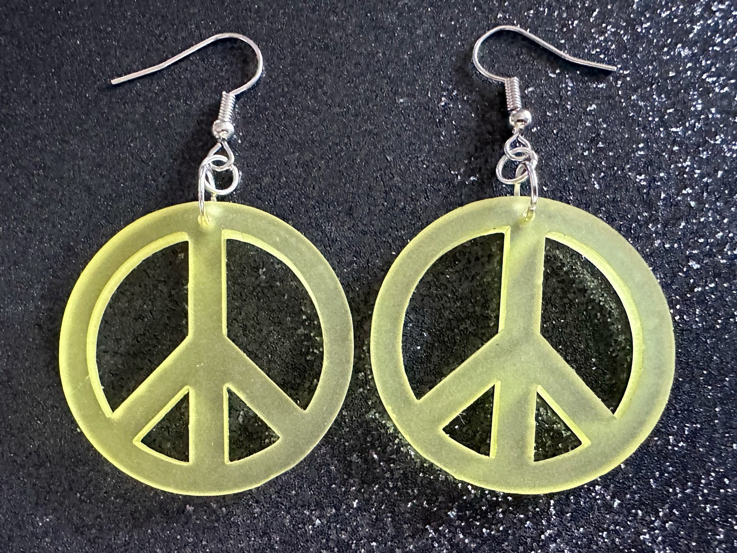 Yellow Peace Sign Earrings: Laser Cut Acrylic Peace Signs, Hippie, Hipster, 80s, Happiness, Happy, Best Gifts for Her/Him/Them