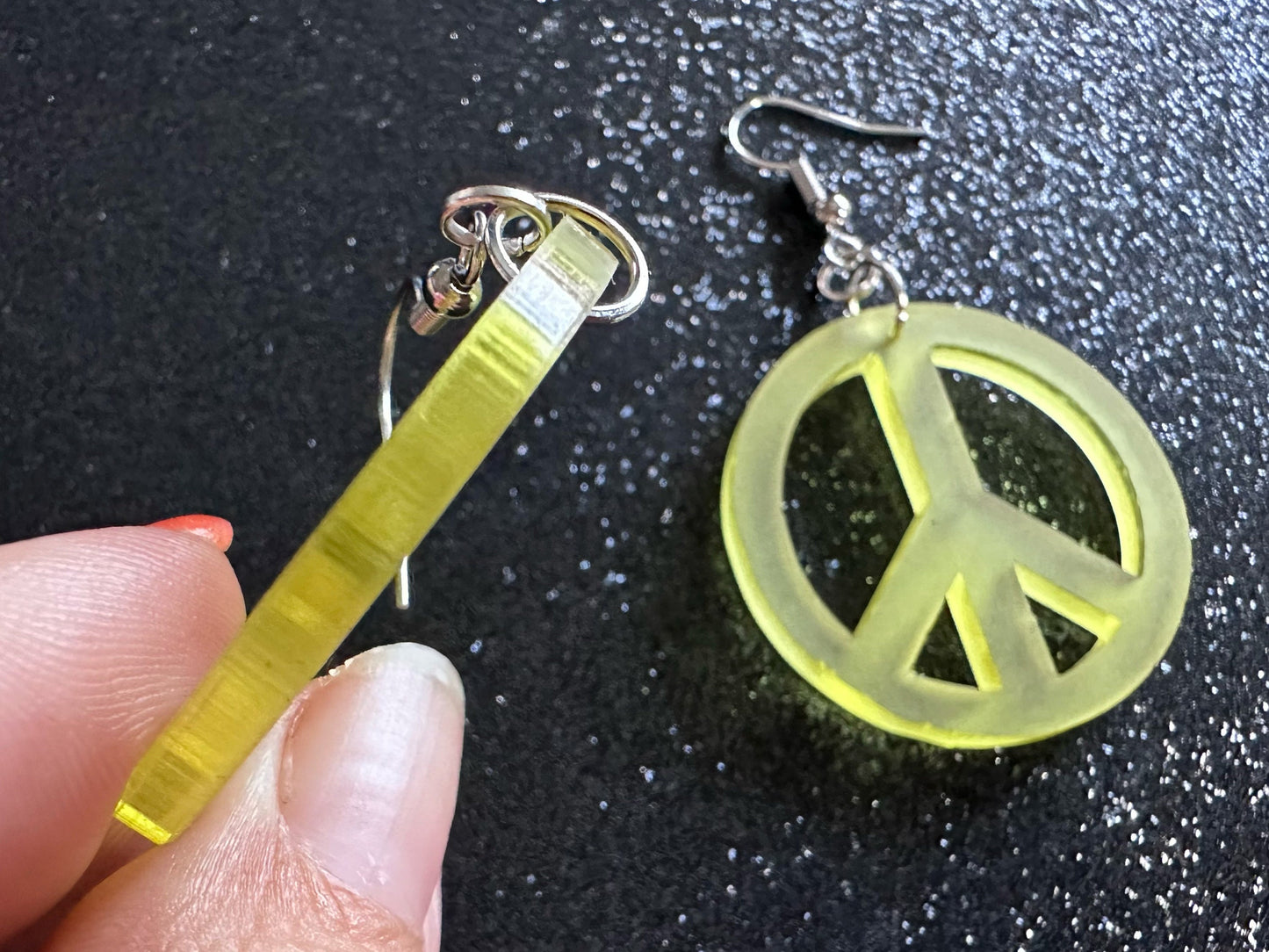 Yellow Peace Sign Earrings: Laser Cut Acrylic Peace Signs, Hippie, Hipster, 80s, Happiness, Happy, Best Gifts for Her/Him/Them