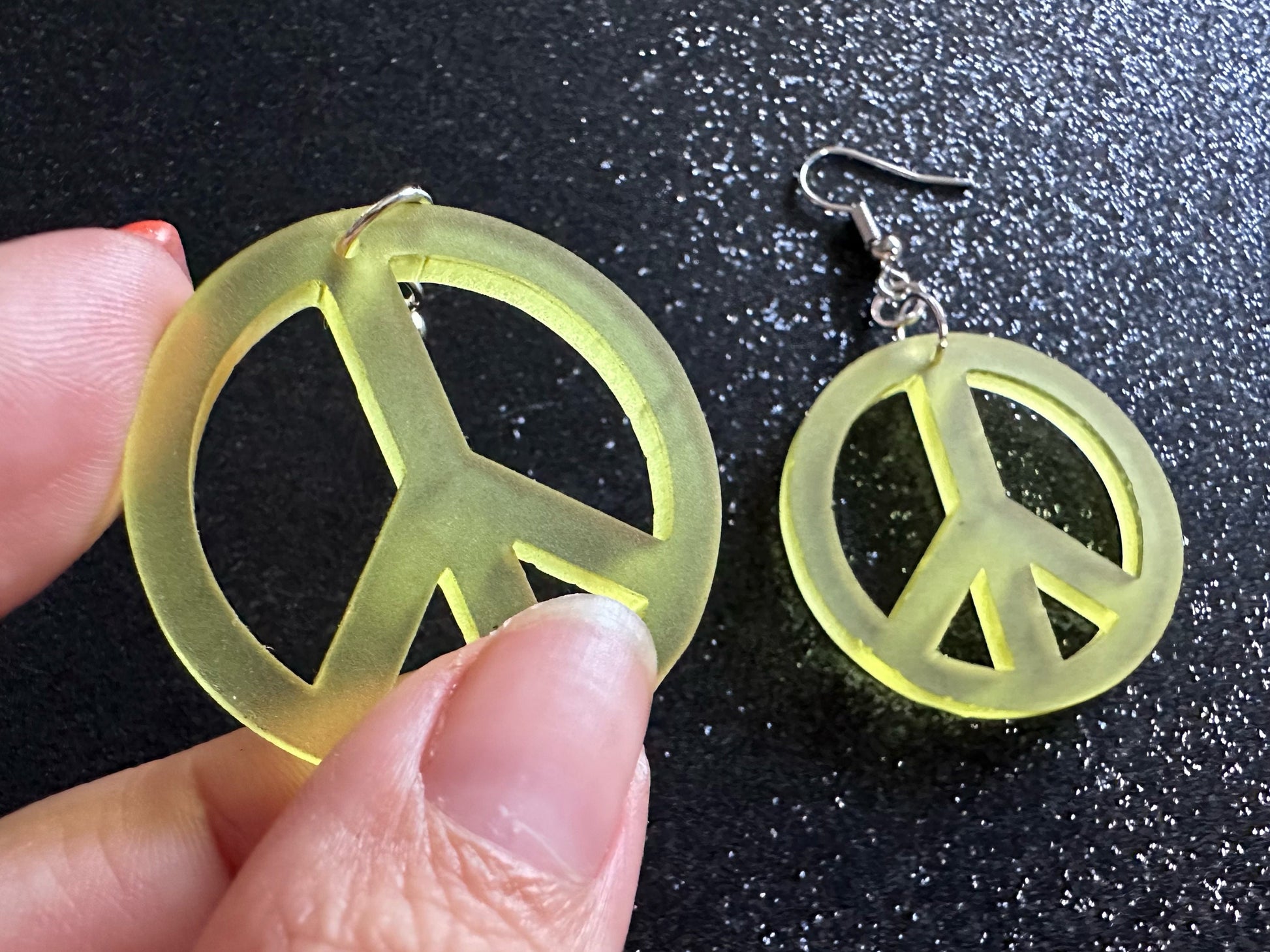 Yellow Peace Sign Earrings: Laser Cut Acrylic Peace Signs, Hippie, Hipster, 80s, Happiness, Happy, Best Gifts for Her/Him/Them