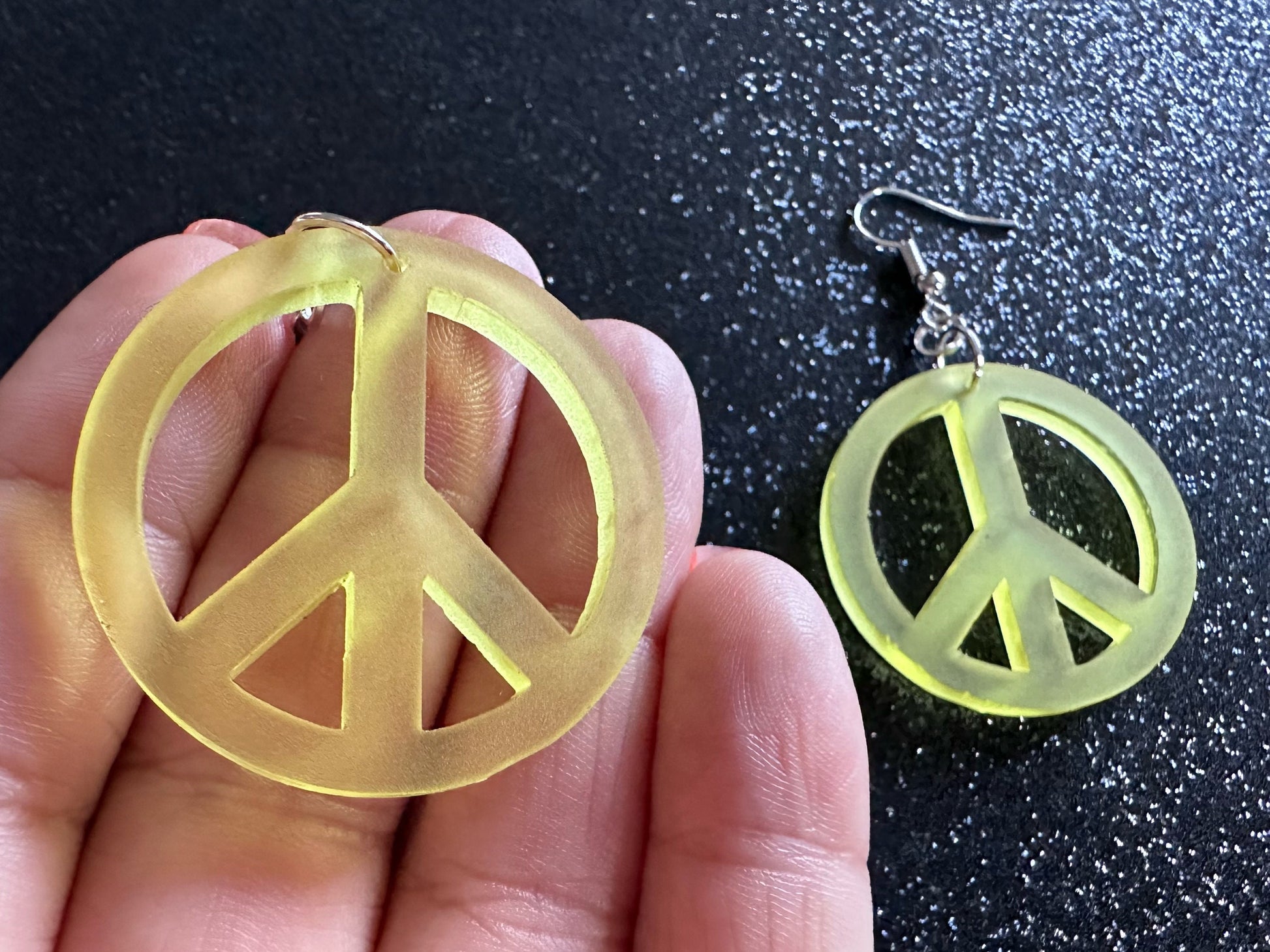Yellow Peace Sign Earrings: Laser Cut Acrylic Peace Signs, Hippie, Hipster, 80s, Happiness, Happy, Best Gifts for Her/Him/Them