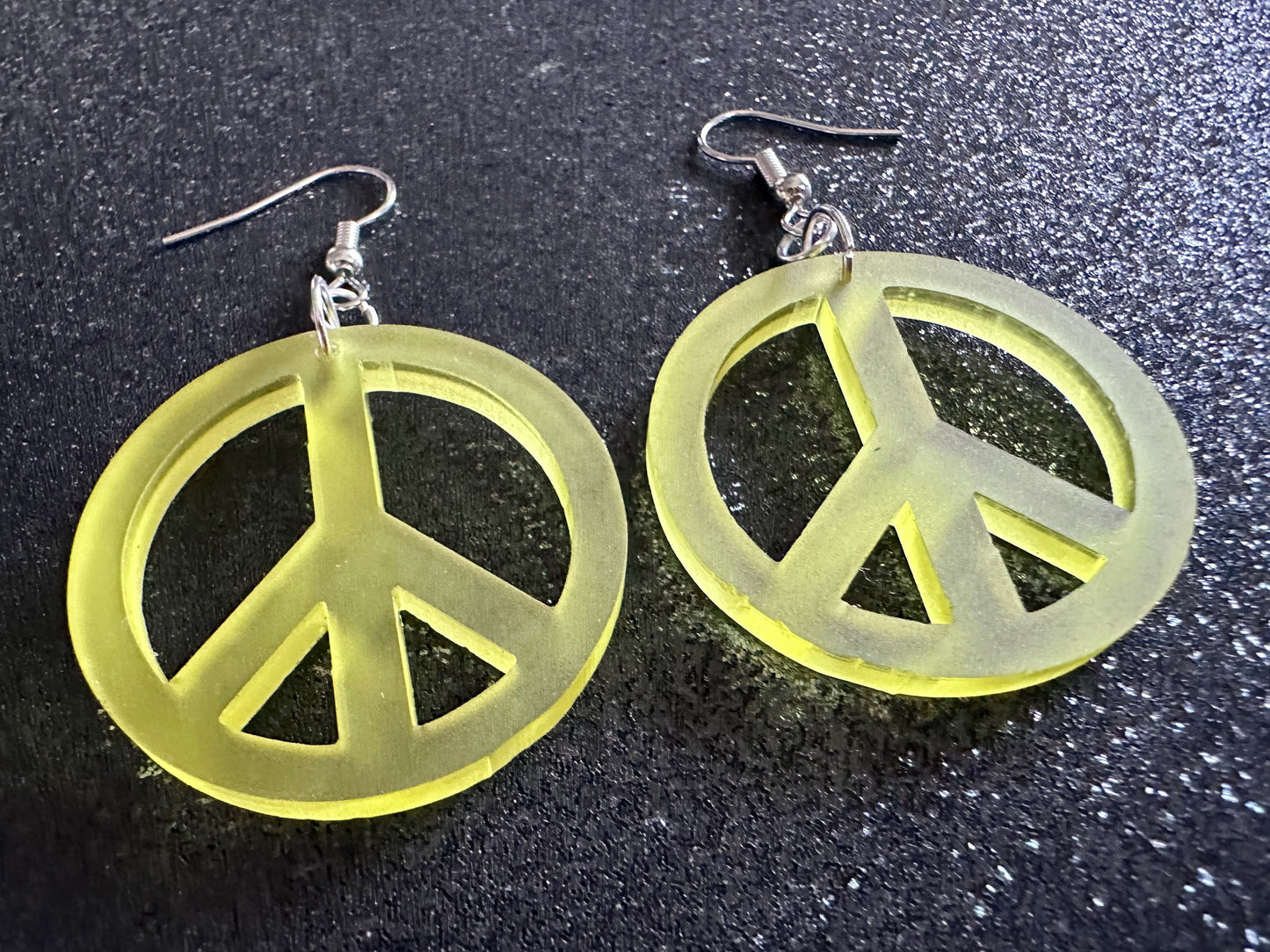 Yellow Peace Sign Earrings: Laser Cut Acrylic Peace Signs, Hippie, Hipster, 80s, Happiness, Happy, Best Gifts for Her/Him/Them