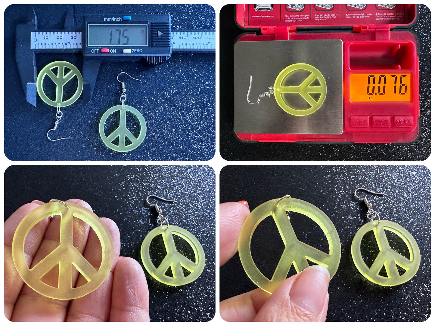 Yellow Peace Sign Earrings: Laser Cut Acrylic Peace Signs, Hippie, Hipster, 80s, Happiness, Happy, Best Gifts for Her/Him/Them