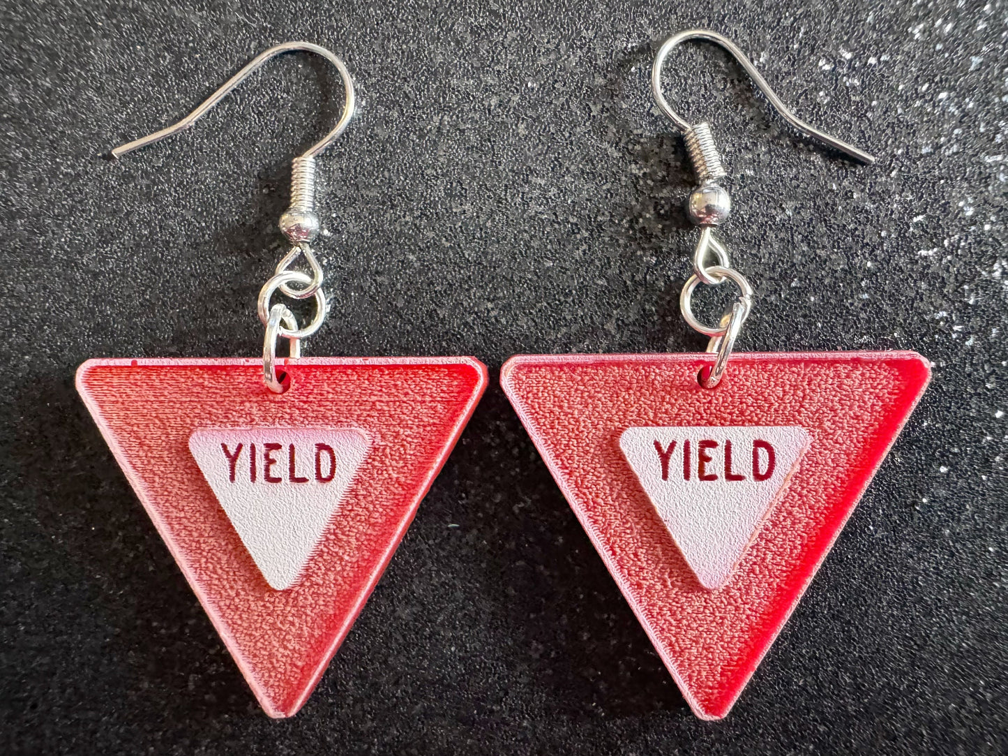 Yield Sign Earrings: Laser Cut Acrylic Signs, Warning, Alarm, Attention Driving, Red & White Road Sign, Best Gifts for Her/Him/Them