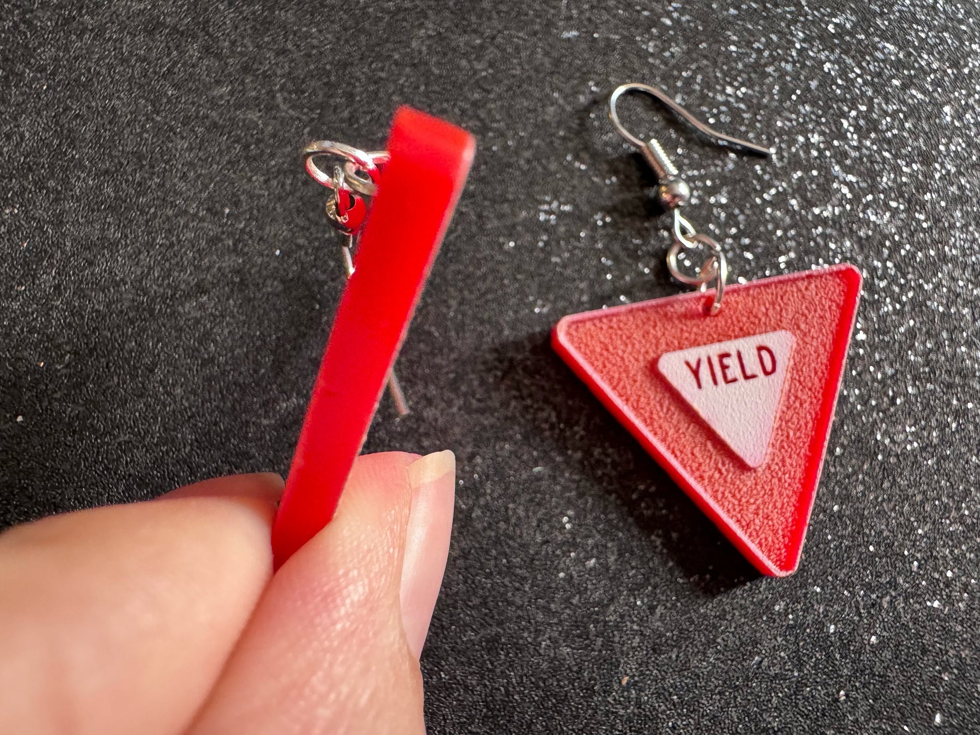 Yield Sign Earrings: Laser Cut Acrylic Signs, Warning, Alarm, Attention Driving, Red & White Road Sign, Best Gifts for Her/Him/Them