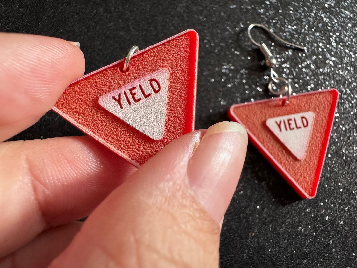 Yield Sign Earrings: Laser Cut Acrylic Signs, Warning, Alarm, Attention Driving, Red & White Road Sign, Best Gifts for Her/Him/Them