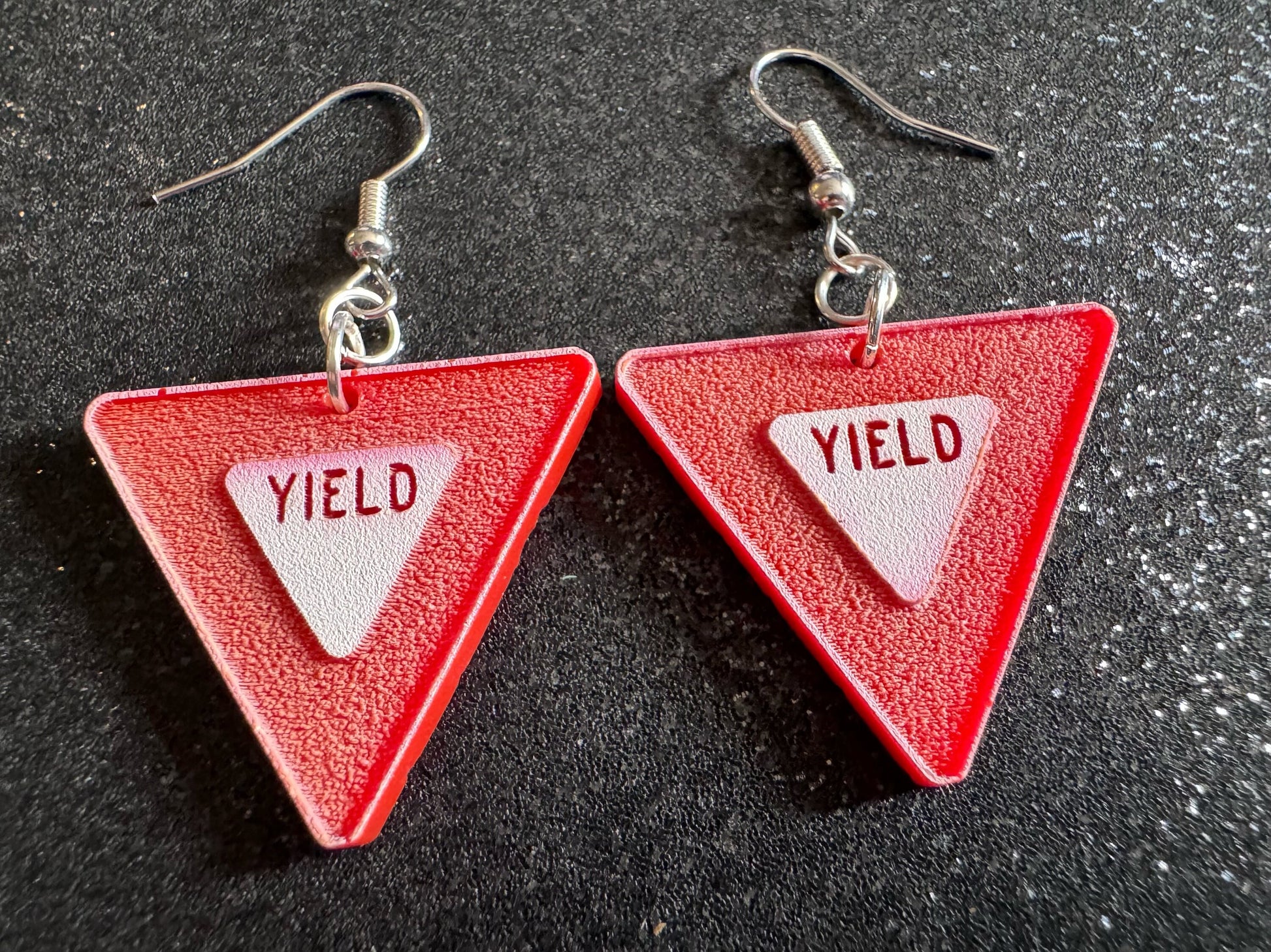 Yield Sign Earrings: Laser Cut Acrylic Signs, Warning, Alarm, Attention Driving, Red & White Road Sign, Best Gifts for Her/Him/Them