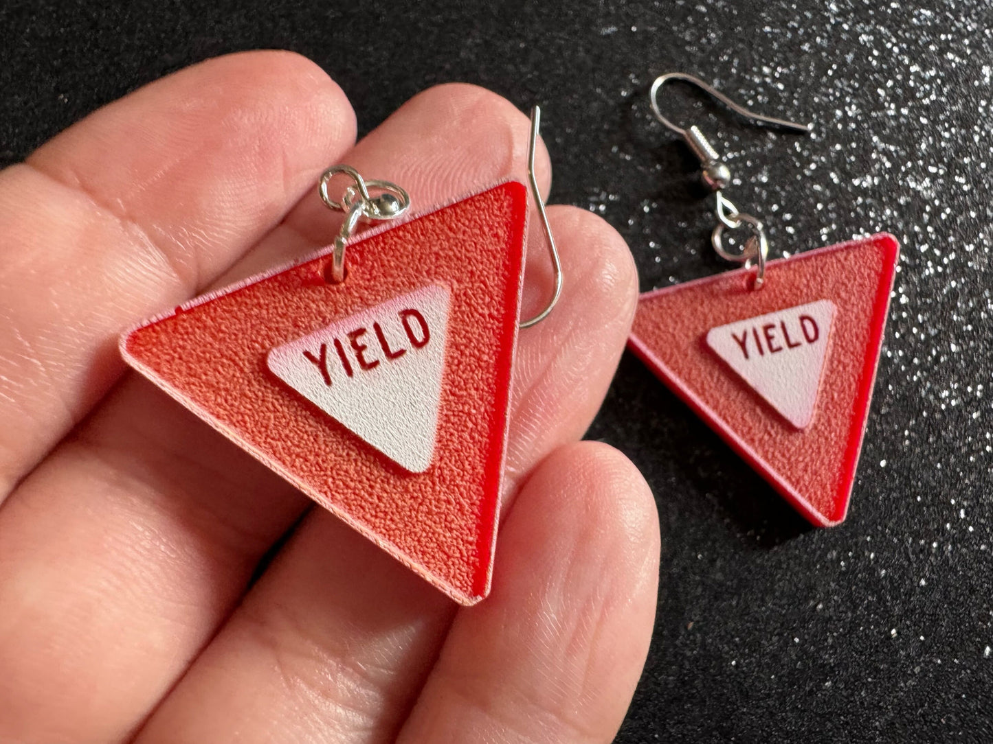 Yield Sign Earrings: Laser Cut Acrylic Signs, Warning, Alarm, Attention Driving, Red & White Road Sign, Best Gifts for Her/Him/Them