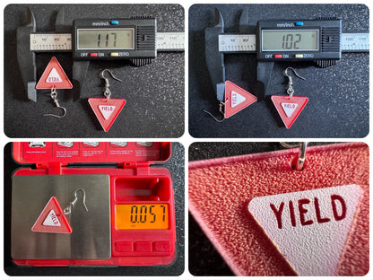 Yield Sign Earrings: Laser Cut Acrylic Signs, Warning, Alarm, Attention Driving, Red & White Road Sign, Best Gifts for Her/Him/Them