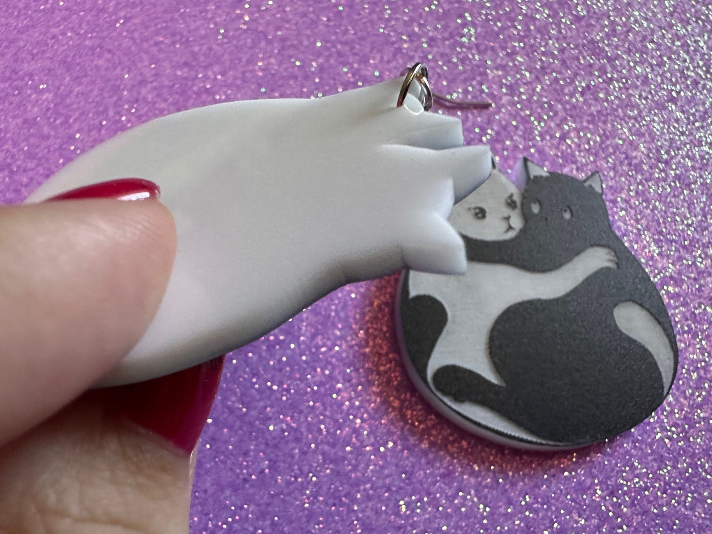 Yin and Yang Cat Earrings: Laser Cut Acrylic Cats, Kitty, Kitten, Cat, Animals, Feline, Black Cat, White Cat, Best Gifts for Her/Him/Them