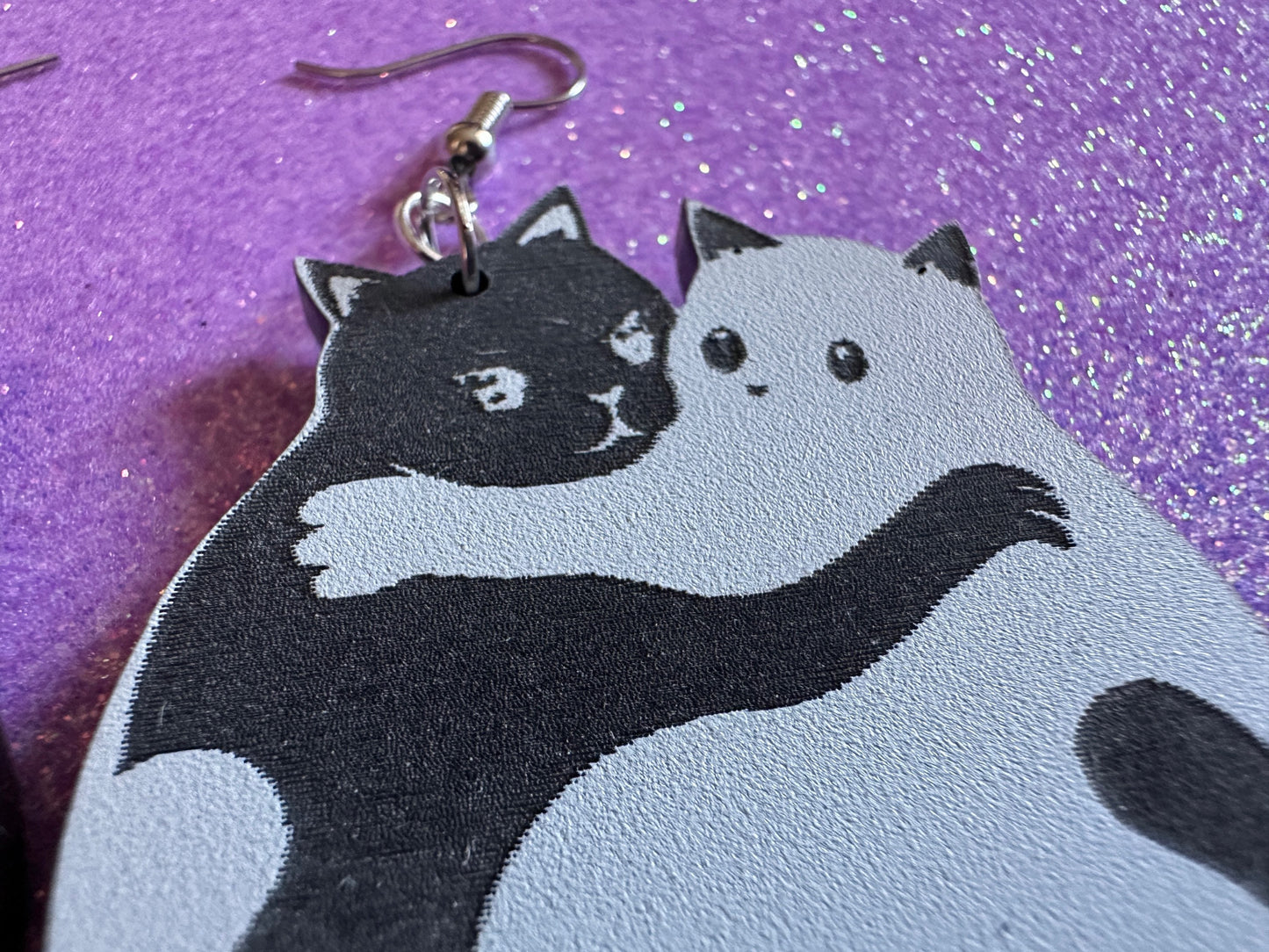 Yin and Yang Cat Earrings: Laser Cut Acrylic Cats, Kitty, Kitten, Cat, Animals, Feline, Black Cat, White Cat, Best Gifts for Her/Him/Them