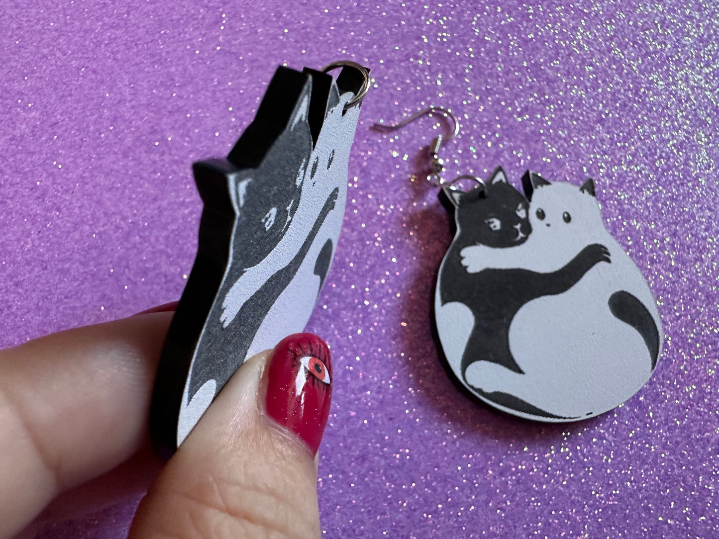Yin and Yang Cat Earrings: Laser Cut Acrylic Cats, Kitty, Kitten, Cat, Animals, Feline, Black Cat, White Cat, Best Gifts for Her/Him/Them