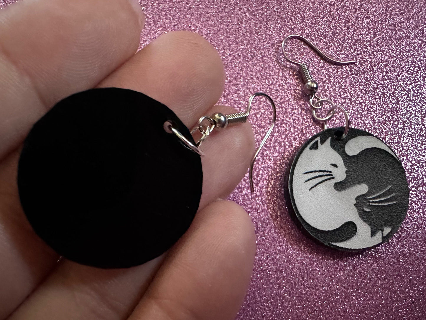 Yin and Yang Cat Earrings: Laser Cut Acrylic Cats, Kitty, Kitten, Cat, Animals, Feline, Black Cat, White Cat, Best Gifts for Her/Him/Them