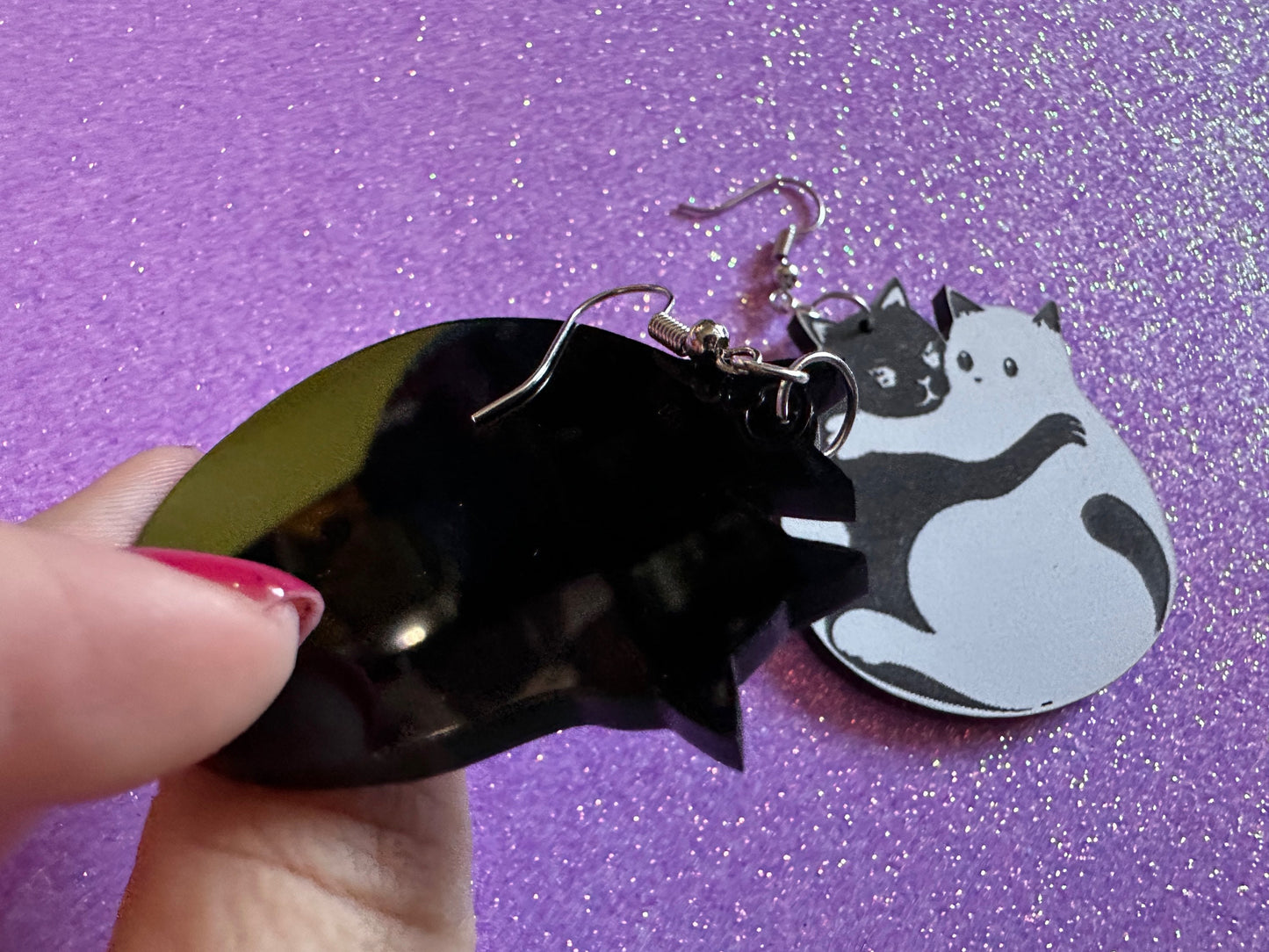 Yin and Yang Cat Earrings: Laser Cut Acrylic Cats, Kitty, Kitten, Cat, Animals, Feline, Black Cat, White Cat, Best Gifts for Her/Him/Them