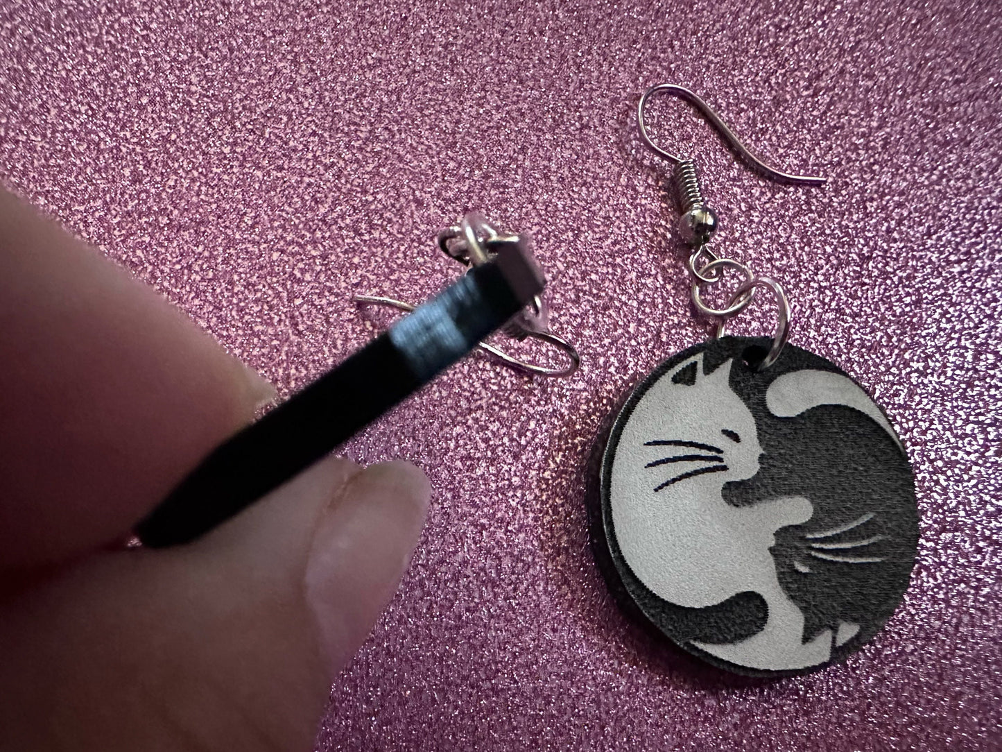 Yin and Yang Cat Earrings: Laser Cut Acrylic Cats, Kitty, Kitten, Cat, Animals, Feline, Black Cat, White Cat, Best Gifts for Her/Him/Them