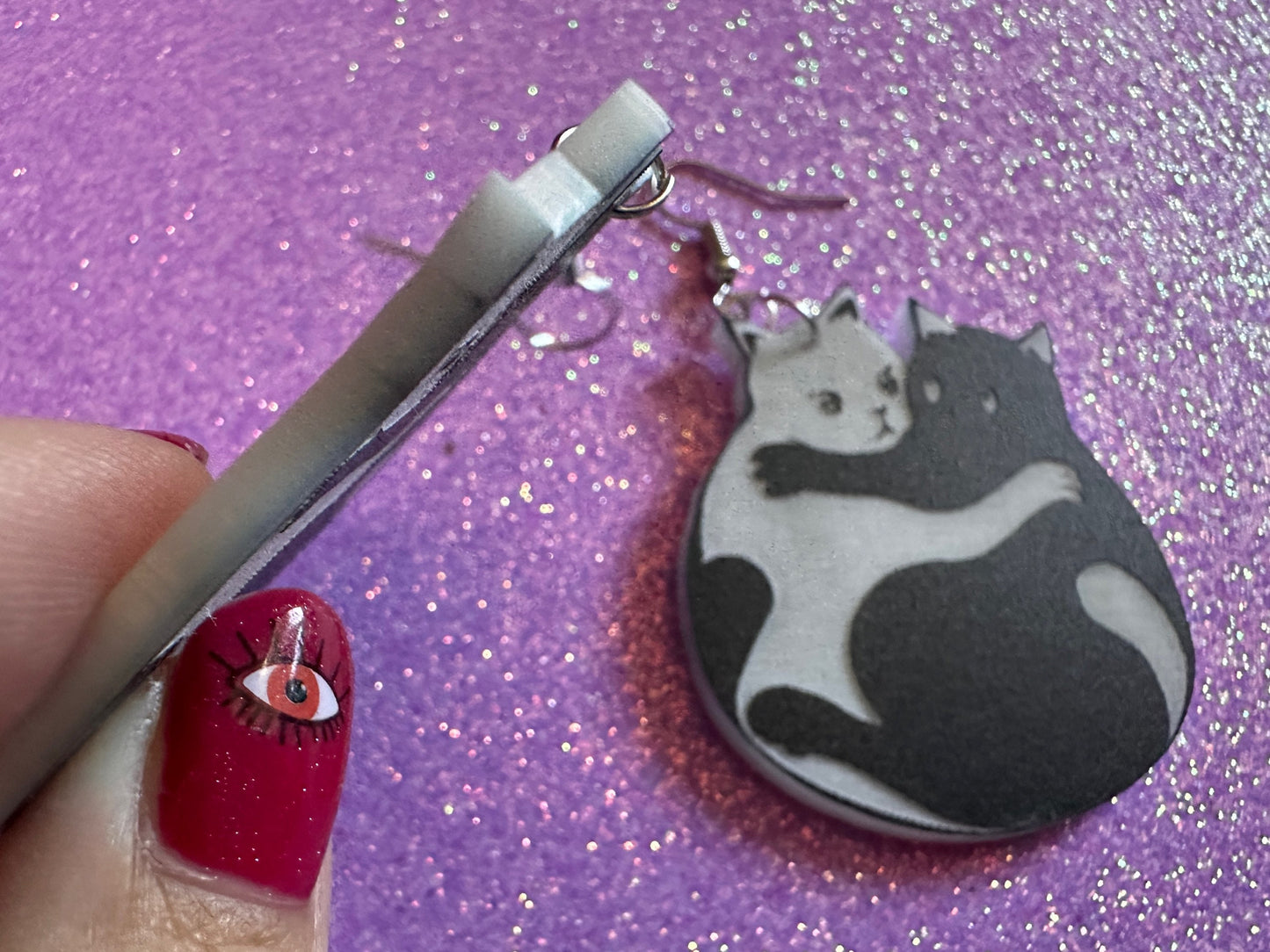 Yin and Yang Cat Earrings: Laser Cut Acrylic Cats, Kitty, Kitten, Cat, Animals, Feline, Black Cat, White Cat, Best Gifts for Her/Him/Them