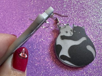 Yin and Yang Cat Earrings: Laser Cut Acrylic Cats, Kitty, Kitten, Cat, Animals, Feline, Black Cat, White Cat, Best Gifts for Her/Him/Them
