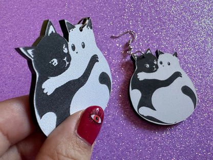 Yin and Yang Cat Earrings: Laser Cut Acrylic Cats, Kitty, Kitten, Cat, Animals, Feline, Black Cat, White Cat, Best Gifts for Her/Him/Them