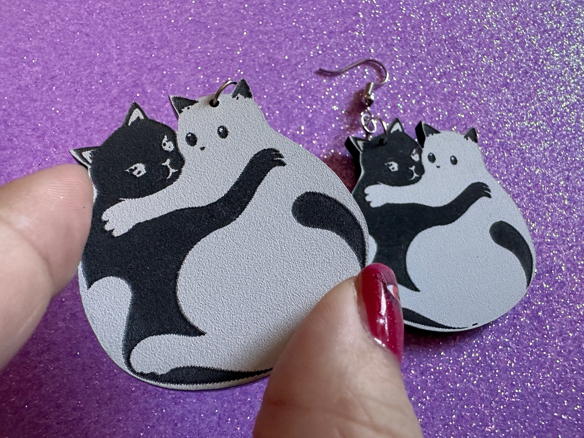 Yin and Yang Cat Earrings: Laser Cut Acrylic Cats, Kitty, Kitten, Cat, Animals, Feline, Black Cat, White Cat, Best Gifts for Her/Him/Them