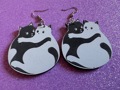 Yin and Yang Cat Earrings: Laser Cut Acrylic Cats, Kitty, Kitten, Cat, Animals, Feline, Black Cat, White Cat, Best Gifts for Her/Him/Them